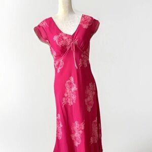 Ann Taylor Y2K Midi Dress 10 Silk Lined Pink Whimsical Fairy Empire Waist